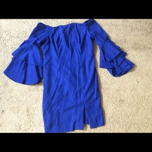 Blue off the shoulder dress. Great for wedding